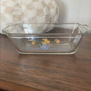 Anchor Hocking Glass Loaf Pan with Yellow Floral Design